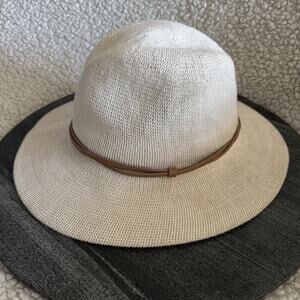 WYETH Wide Brim Fedora Wide Brim Hat Beige Neutral Leather Rope Woven One Size